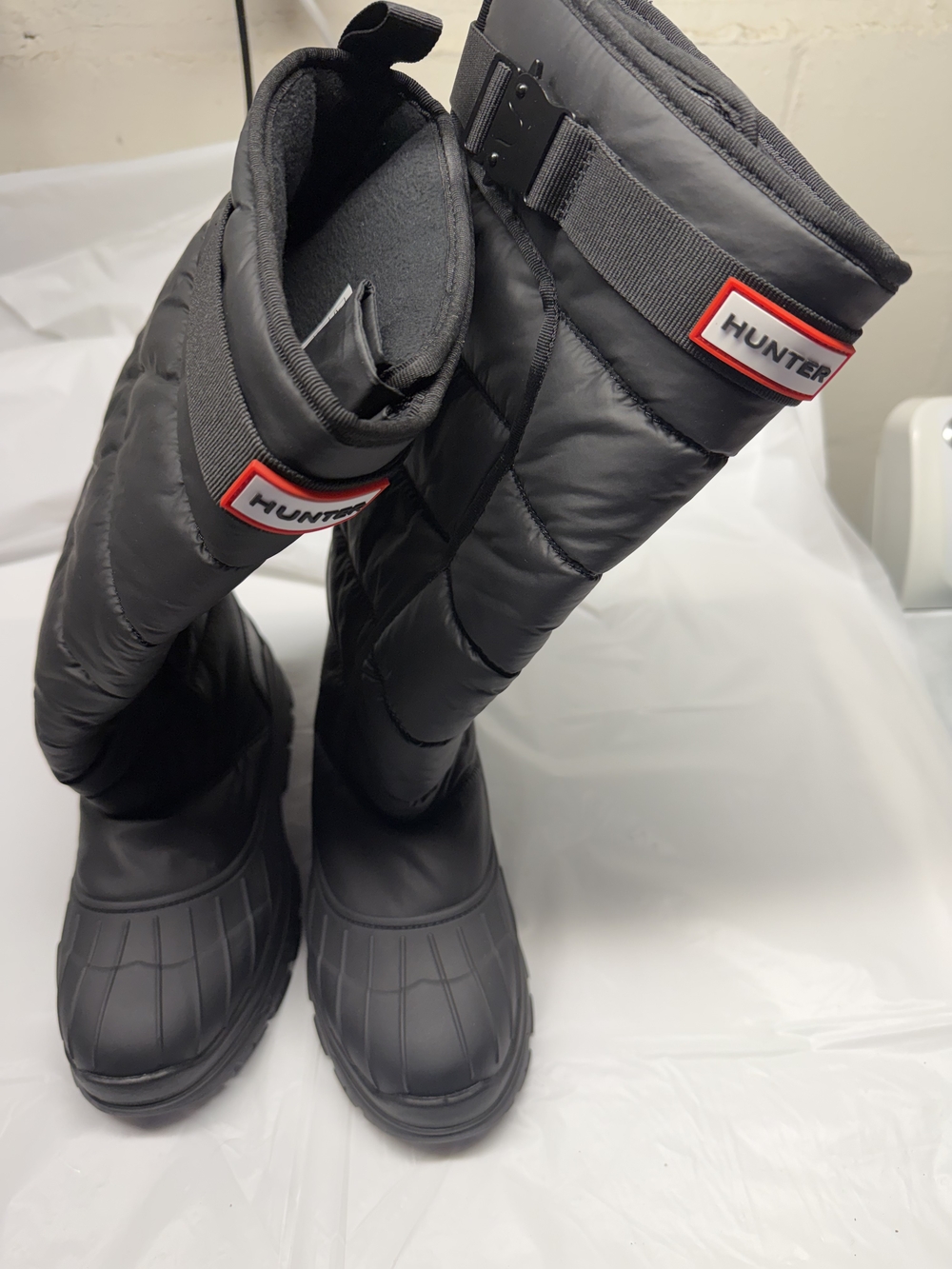 Hunter Women's Black Quilted Tall Winter Rain Boots with Red Logo